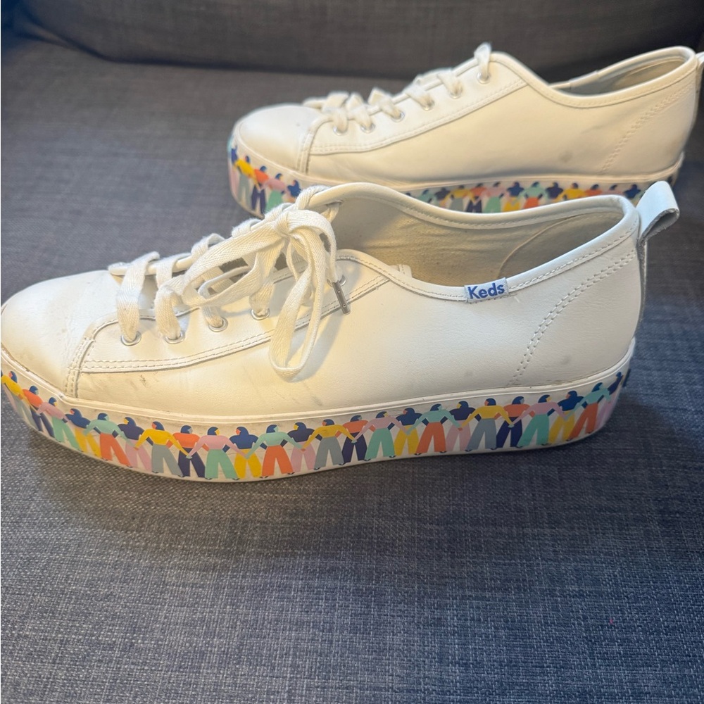 Keds White Platform Sneakers SPECIAL EDITION Multicolor People Motif - Picture 4 of 6